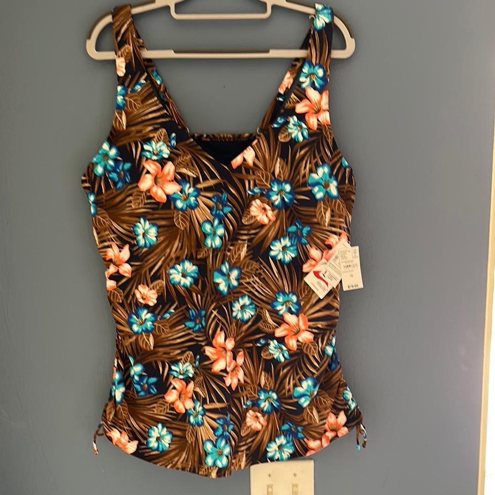 Land’s End Floral Tankini Top- Brown and Blue